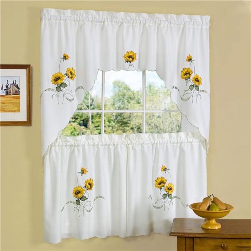 Embellished Tier and Swag Window Curtain Set - 58 Inch Width, 36 Inch Length